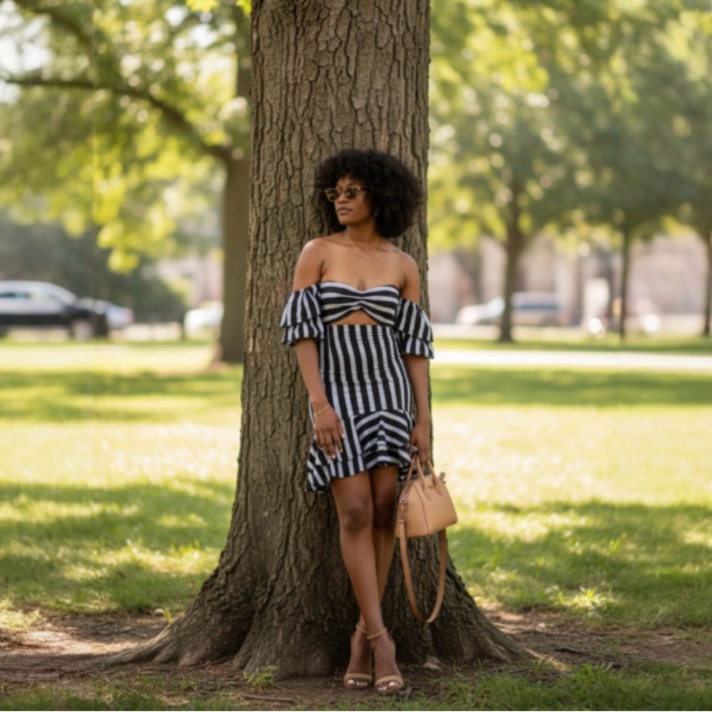 Wayf Korbin Striped Off The Shoulder Dress Size Small - Picture 5 of 14